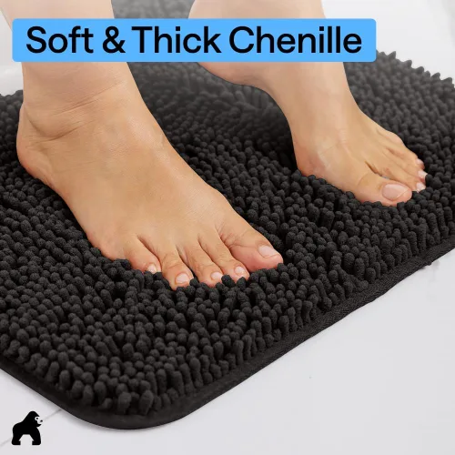 Miniatura 4 de GORILLA GRIP Alfombra de baño 30x20, felpilla gruesa y suave absorbente, microfibra de secado rápido, alfombras para piso de ducha con respaldo