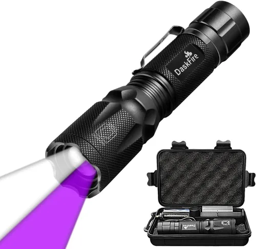 Kit de Linterna de Luz Negra DaskFire, 2 en 1 LED UV 395nm con 500LM de Destacado, 4 Modos, Antorcha Ultravioleta para Detección de Orina de