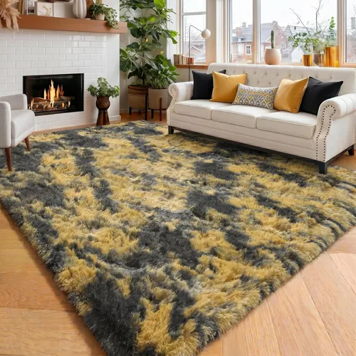 Miniatura 36 de Alfombras moradas para dormitorio de niñas, alfombra de 5 x 8 pies, alfombra peluda esponjosa para sala de estar, alfombras peludas gruesas