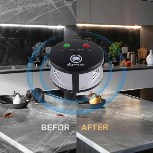Miniatura 3 de Repelente ultrasónico de roedores para interiores, repelente ultrasónico de ratones con enchufe, disuasorio de plagas, control de 360°