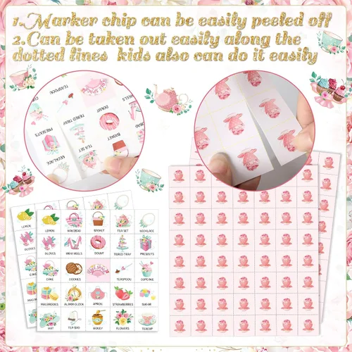 Miniatura 3 de Shappy 35 tarjetas de bingo para fiesta de té floral para 24 jugadores, juegos de bingo de flores, juegos de bingo, primavera para el día de San