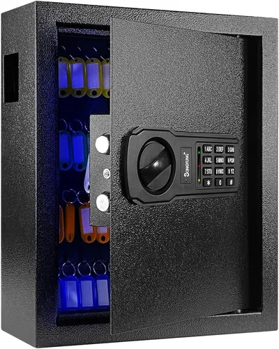 Miniatura 7 de Caja fuerte de pared para armario de 25 llaves con luz de sensor y fuente de alimentación externa de emergencia, caja fuerte para llave electrónica