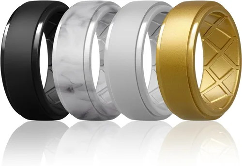 Miniatura 51 de Egnaro - Anillos de silicona para hombre, 25/64 pulgadas (10 mm) de ancho y 3/32 pulgadas (2.5 mm) de grosor, alianzas de boda de goma, paquete