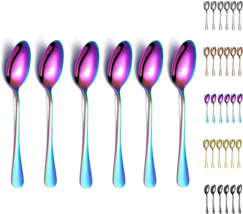 Miniatura 11 de Kyraton - 6 cucharas de mesa de acero inoxidable de 7.5 pulgadas, cucharas de sopa, cucharas de postre, cubiertos para lavavajillas, juego de 6
