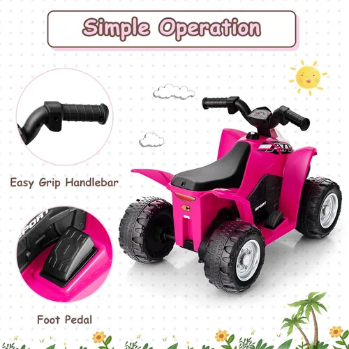 Miniatura 4 de OLAKIDS ATV para niños, vehículo eléctrico de 6 V para niños pequeños, auto motorizado de juguete de 4 ruedas para niños y niñas con luces LED, Coral