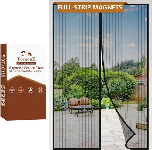 Miniatura 43 de Yotache - Puerta mosquitera magnética estrecha para puerta de 26 x 78 pulgadas, tamaño de malla de 28 x 79 pulgadas, malla de fibra de vidrio Negro