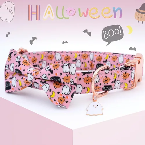 Miniatura 2 de Collar de perro con moño de Halloween de Faygarsle para otoño, collar elegante y bonito para perros pequeños, medianos y grandes, collar de algodón