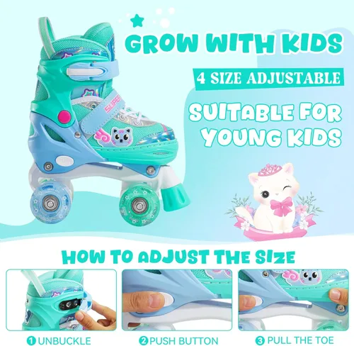 Miniatura 3 de SUPER YOUNGSTER Patines de ruedas ajustables con luces LED para niñas, diseño de unicornio para niñas de 4 a 6, 5 a 8, 8 a 12 años, patines para Cian