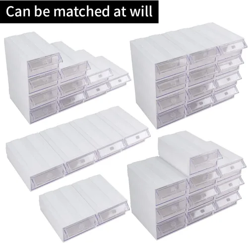 Miniatura 3 de Gabinete de almacenamiento apilable de 12 piezas con cajones, organizador de plástico blanco con cajones y organizador de rack con 36 separadores
