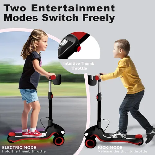 Miniatura 5 de Patinete eléctrico de 3 ruedas para niños de 3 a 10 años, con cesta de almacenamiento, pantalla LCD, luces de cuerpo completo, cubierta ancha, L