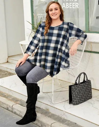 Miniatura 4 de LARACE - Camisa de talla extragrande para mujer, camisa tipo túnica con manga 34, ajuste holgado, ropa básica para mujer