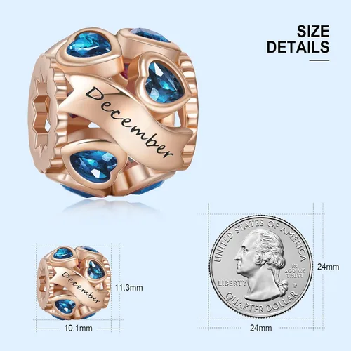 Miniatura 46 de Abalorio de plata de ley 925 con piedra natal de Ningan, abalorio de corazón para pulseras y collares, regalo de cumpleaños para mujeres y niñas