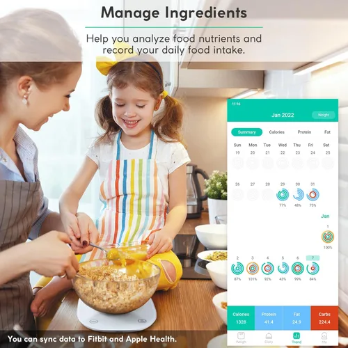 Miniatura 4 de Arboleaf Smart Food - Báscula de cocina digital de 22 libras con calculadora nutricional, recargable por USB, pesaje inteligente con aplicación