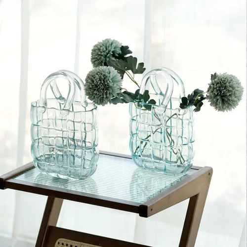 Miniatura 5 de MSUIINT Florero para flores, bolsa de vidrio, bolsa de vidrio, bolsa de vidrio única, florero decorativo de boca ancha, jarrones con diseño elegante