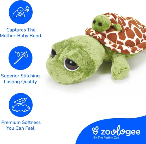 Miniatura 7 de The Petting Zoo Peluche de tortuga marina para mamá y bebé, regalos para niños, animales oceánicos Pocketz, juguete de peluche de tortuga marina