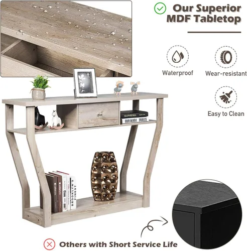 Miniatura 7 de Giantex Mesa consola de entrada de fácil montaje con cajón de almacenamiento y estante inferior, muebles multifuncionales para el hogar, pasillo
