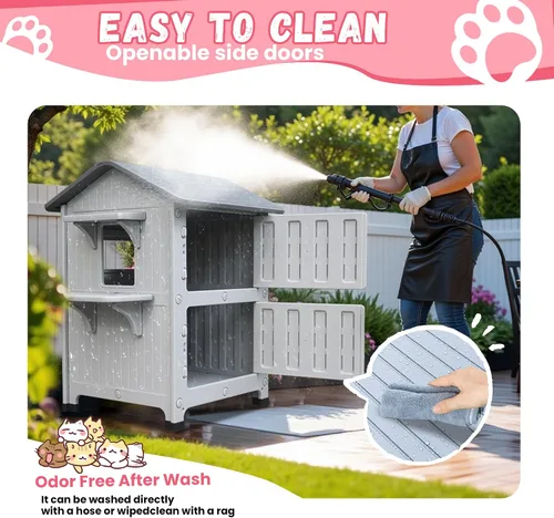 Miniatura 6 de Casa de plástico para gatos al aire libre – Casa para gatos para exteriores con forro aislante para invierno, 100% resistente a la intemperie