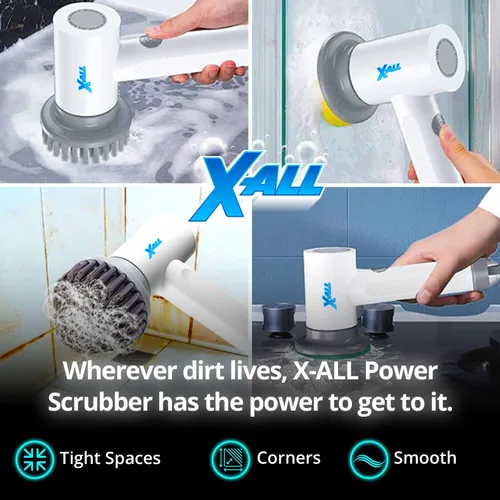 Miniatura 2 de X-All Limpiador eléctrico giratorio – Herramienta de limpieza recargable ligera e impermeable con control de 2 velocidades con 2 cabezales