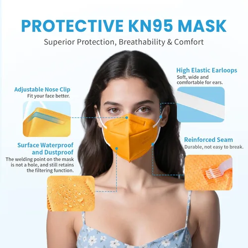 Miniatura 5 de akgk Mascarilla KN95 de 50 unidades, mascarillas de protección transpirable, mascarillas KN95 de 5 capas, máscaras de seguridad contra el polvo
