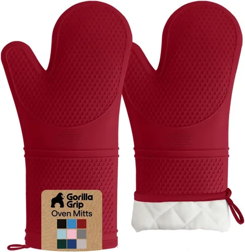 Miniatura 18 de Gorilla Grip - Juego de guantes de horno de silicona resistentes al calor extralargos, forro acolchado suave, guantes flexibles impermeables