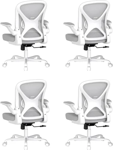 Miniatura 21 de Silla de oficina ergonómica, sillas de oficina en casa de tela de malla con soporte lumbar ajustable, giro de 360° y reposabrazos abatibles