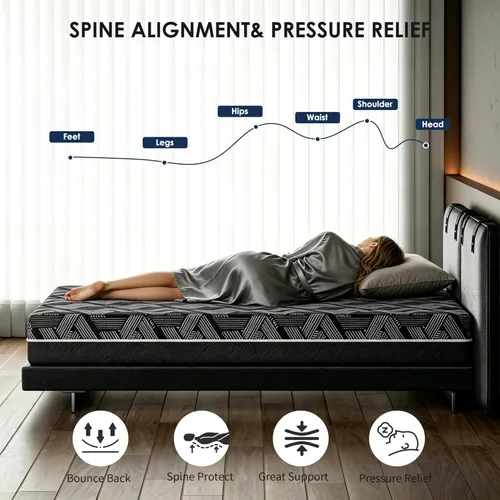 Miniatura 4 de Colchón de tamaño individual, colchón de espuma viscoelástica de gel de 6 pulgadas para dormir fresco por la noche y aliviar la presión, colchón