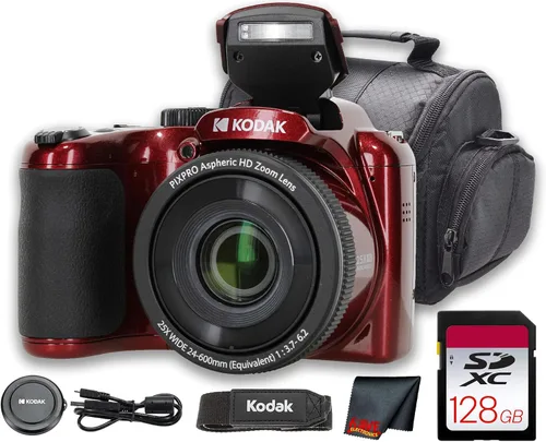 Kodak PIXPRO AZ255 - Cámara digital (rojo) | Sensor de 16 MP, zoom óptico de 25x, lente gran angular de 0.945 in y estabilización óptica de imagen |
