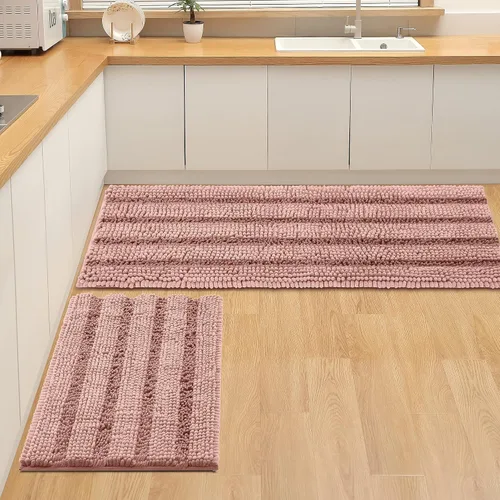 Miniatura 26 de FLOLEOPA Juego de 2 tapetes de baño de felpilla gruesa y peluda, antideslizantes, parte inferior de goma termofusible para baño, alfombras de baño