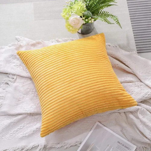 Miniatura 5 de Artscope Fundas de Almohada de Pana a Rayas Acogedoras Súper Suaves Decorativas Cuadradas Fundas de Almohada Fundas de Cojín para Sofá Sofá Amarillo