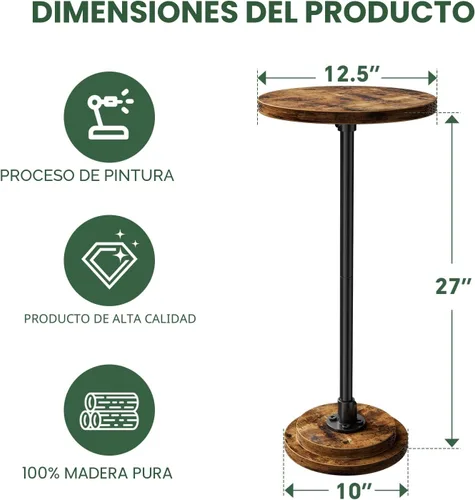 Miniatura 3 de Simple Trending Mesa auxiliar pequeña, mesa redonda para bebidas, mesa auxiliar de sofá para sala de estar, mesas de café para dormitorio, marrón