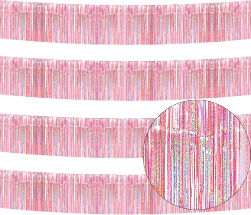 Miniatura 9 de Paquete de 4 Negro Total 40 Pies Guirnalda de Flecos de Papel Aluminio Pancarta Metálica de Oropel Cortinas Colgantes de Pared Decoraciones de Falda