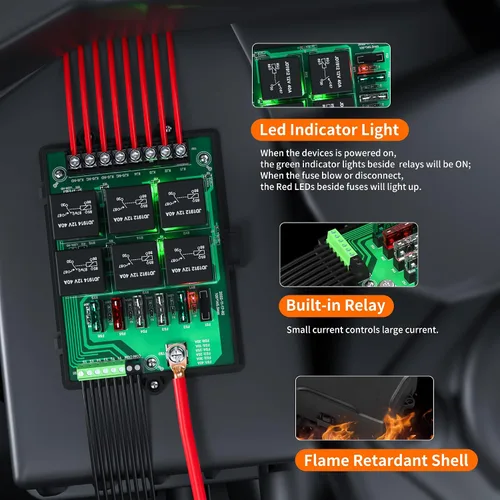 Miniatura 4 de Joinfworld Caja de relés de fusibles, panel de fusibles universal automotriz de 12 V, con relés de 6 vías y 14 fusibles de cuchilla ATC/ATO, caja