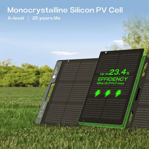 Miniatura 5 de ACACIA Panel solar portátil y biodegradable de 120 W para estación de energía de 300/500/1000/1500 W, cargador solar con soporte ajustable, célula