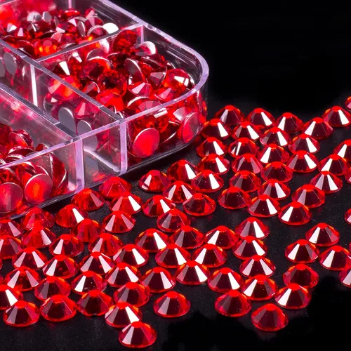 Miniatura 6 de 2400 diamantes de imitación para arte de uñas, gemas de diamantes de imitación rojos con parte trasera plana, cristal redondo, siam, 6 tamaños