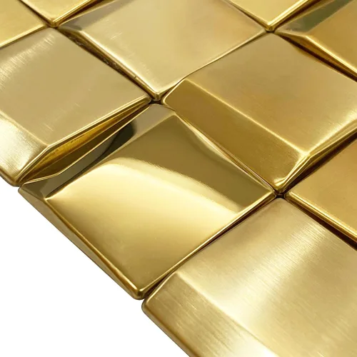 Miniatura 8 de Parrotile Paneles de pared 3D, azulejos de mosaico de metal dorado de 2 x 2 pulgadas, decoración de pared dorada [5 hojas]