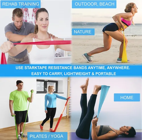 Miniatura 5 de Bandas de resistencia. Banda de látex y sin látex. Perfecto para fisioterapia, ejercicio en casa, yoga, pilates, gimnasio, entrenamiento