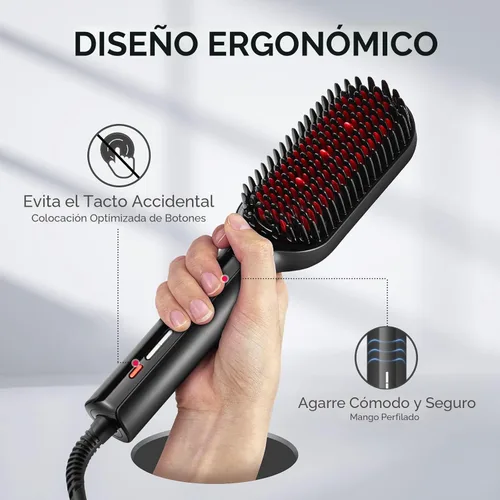 Miniatura 6 de TYMO Cepillo alisador de cabello – Cepillo alisador iónico Plus mejorado con cerdas densas, 16 temperaturas, doble voltaje Peine caliente de Negro