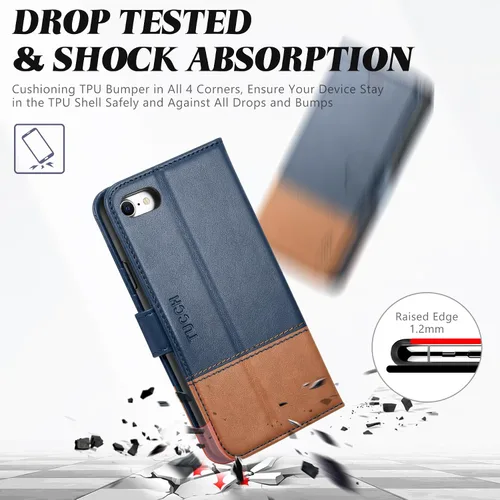 Miniatura 6 de TUCCH Funda tipo cartera para iPhone SE 2022/SE 2020/iPhone 8/7, de piel sintética de alta calidad con soporte, ranura para tarjetas, cierre Azul