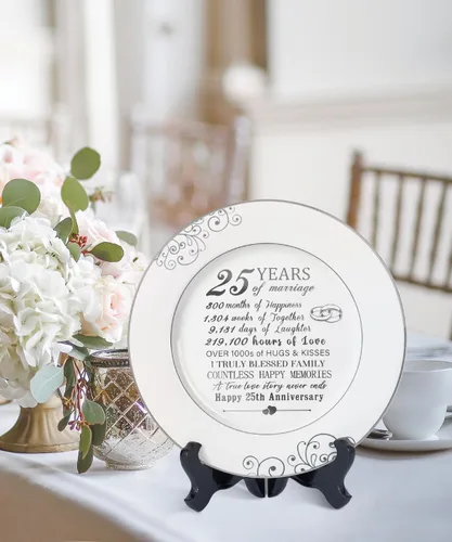 Miniatura 6 de Urllinz Plato del 25º Aniversario con Lámina de Platino - Plata 25 Años Aniversario de Matrimonio Regalos de Boda para Pareja Ella Él Esposo Esposa