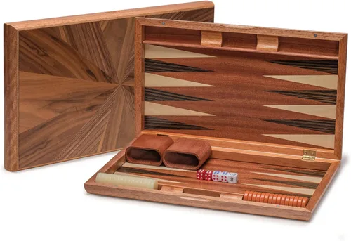 Miniatura 9 de Set de juego de backgammon lacado con incrustaciones de madera en blanco y negro, 13 pulgadas (versión inglés)