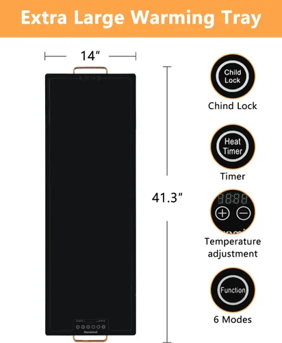 Miniatura 8 de Bandeja de Calentamiento Eléctrica, Bandejas de Calentamiento de Alimentos Extra Grandes con Ajustes de Temperatura y Temporizador, Calentador