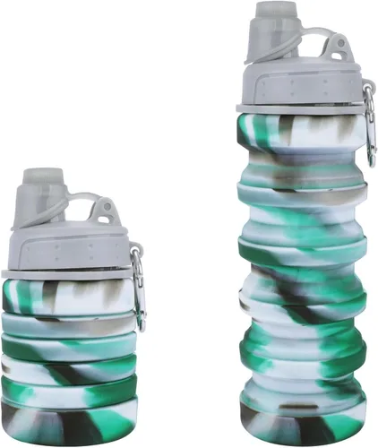 Miniatura 9 de Botella de agua de silicona plegable, portátil, reutilizable, para adultos, niños, estudiantes, viajes, campamento y senderismo, morado y azul