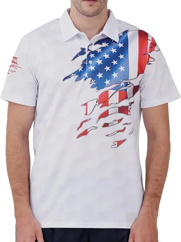 Miniatura 3 de PAGYMO Camisas de golf para hombre, divertidas camisas de golf para hombres, camisas polo hawaianas para hombres, camisa patriótica con estampado