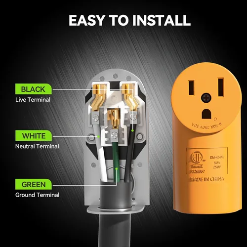 Miniatura 4 de RVGUARD Receptáculo de montaje en superficie NEMA 6-50R de 50 amperios, toma de corriente de 125/250 voltios, amarillo, certificación ETL