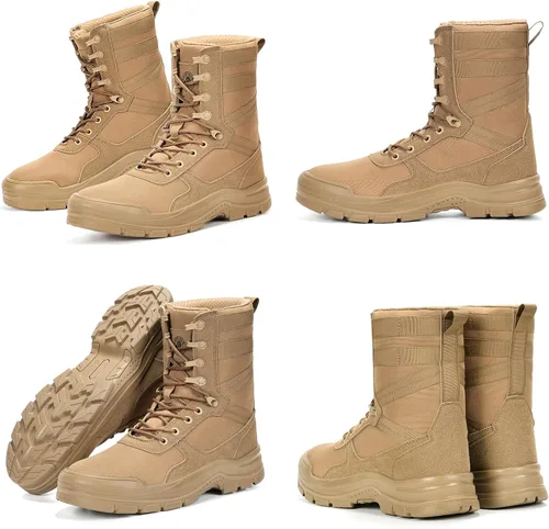 Miniatura 6 de ANGRYRAM Botas de trabajo para hombres con punta de acero, botas militares tácticas, cómodas, ligeras, antideslizantes, botas de senderismo