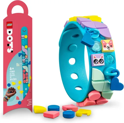 LEGO DOTS - Pulsera My Pets 41801, kit de fabricación de joyas para niñas y niños con dijes colgantes, juego de manualidades de juguete creativo de