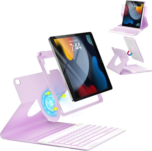 Miniatura 29 de OYEEICE Funda de teclado para iPad 6ª/5ª generación de 9.7 pulgadas, teclado inalámbrico desmontable retroiluminado de 7 colores, cubierta magnética
