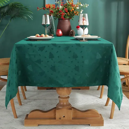Miniatura 4 de SASTYBALE Mantel de Navidad rectangular, mantel de jacquard a prueba de derrames y resistente a las arrugas, con patrones de árbol de Navidad