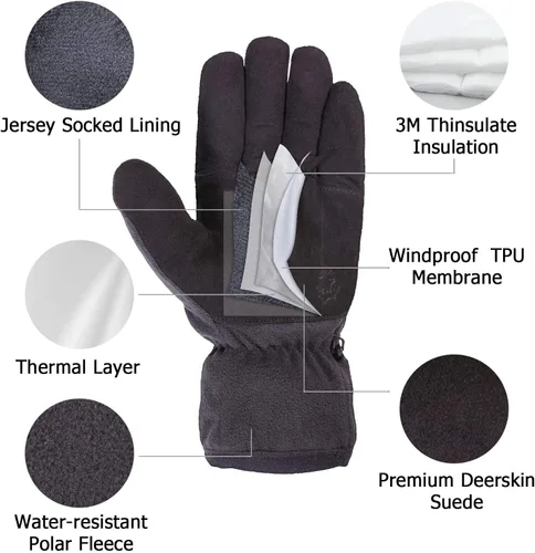 Miniatura 2 de SKYDEER Winter Gloves with Soft Deerskin Suede Leather & Thermal Polar Fleece & Warm 3M Thinsulate Insulation (SD8661T)