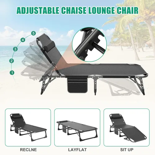 Miniatura 4 de LILYPELLE Sillón reclinable plegable para exteriores con colchón, 5 posiciones ajustables para patio, sillas reclinables, perfectas para exteriores